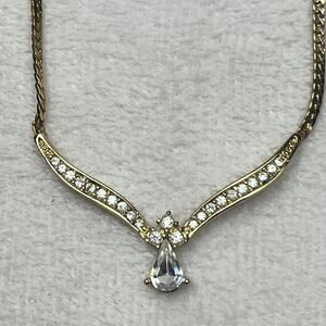 Christian Dior Authentic Vintage Gold Plated V-Shaped Rhinestone Necklace
